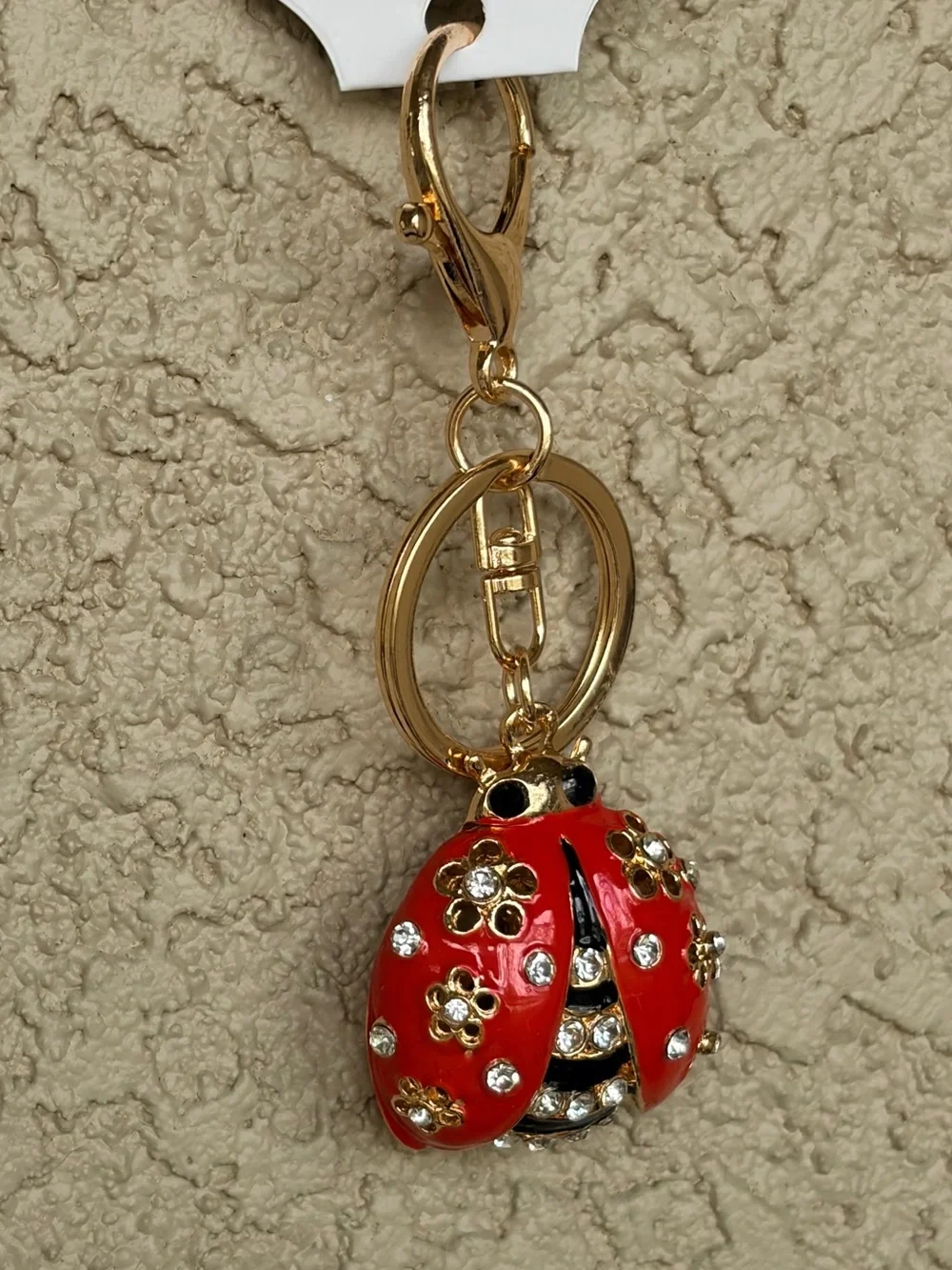 Gold-Tone Red Ladybug Keychain Charm